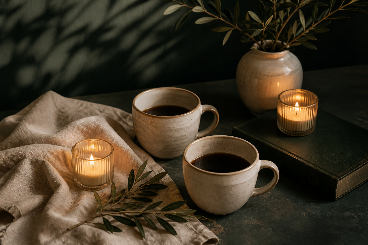 Candle, books and a quiet table