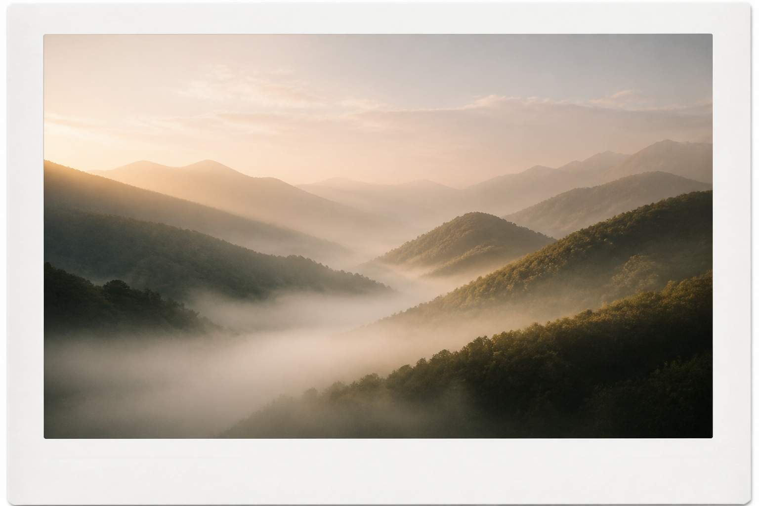 Mist over quiet hills at dawn